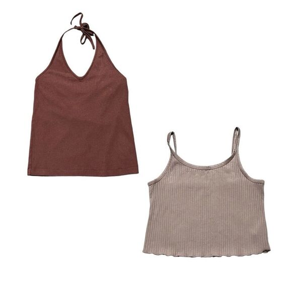 Tank Tops Woman’s Size XL Tank Tops Halter Cropped Ribbed Ruffle Hem Summertime - Picture 1 of 16